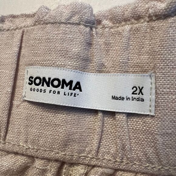 Sonoma Linen‎ Blend High Waist Shorts Womens 2X Creamy Tan Elastic Waist Pockets - Picture 5 of 9